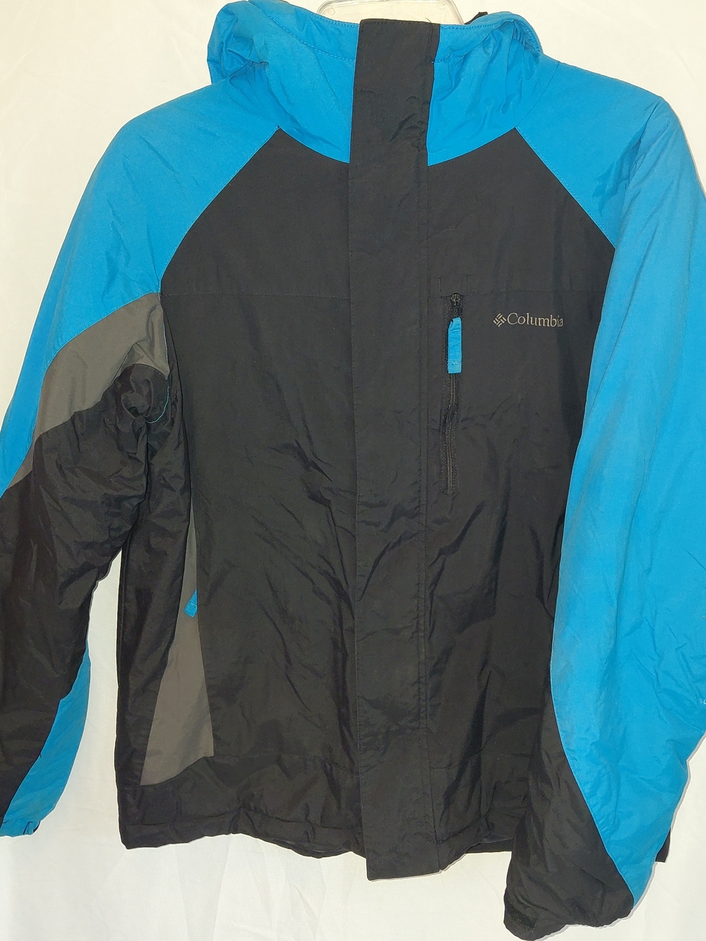 Columbia Black and Bright Blue Waterproof Hooded Ski Coat
